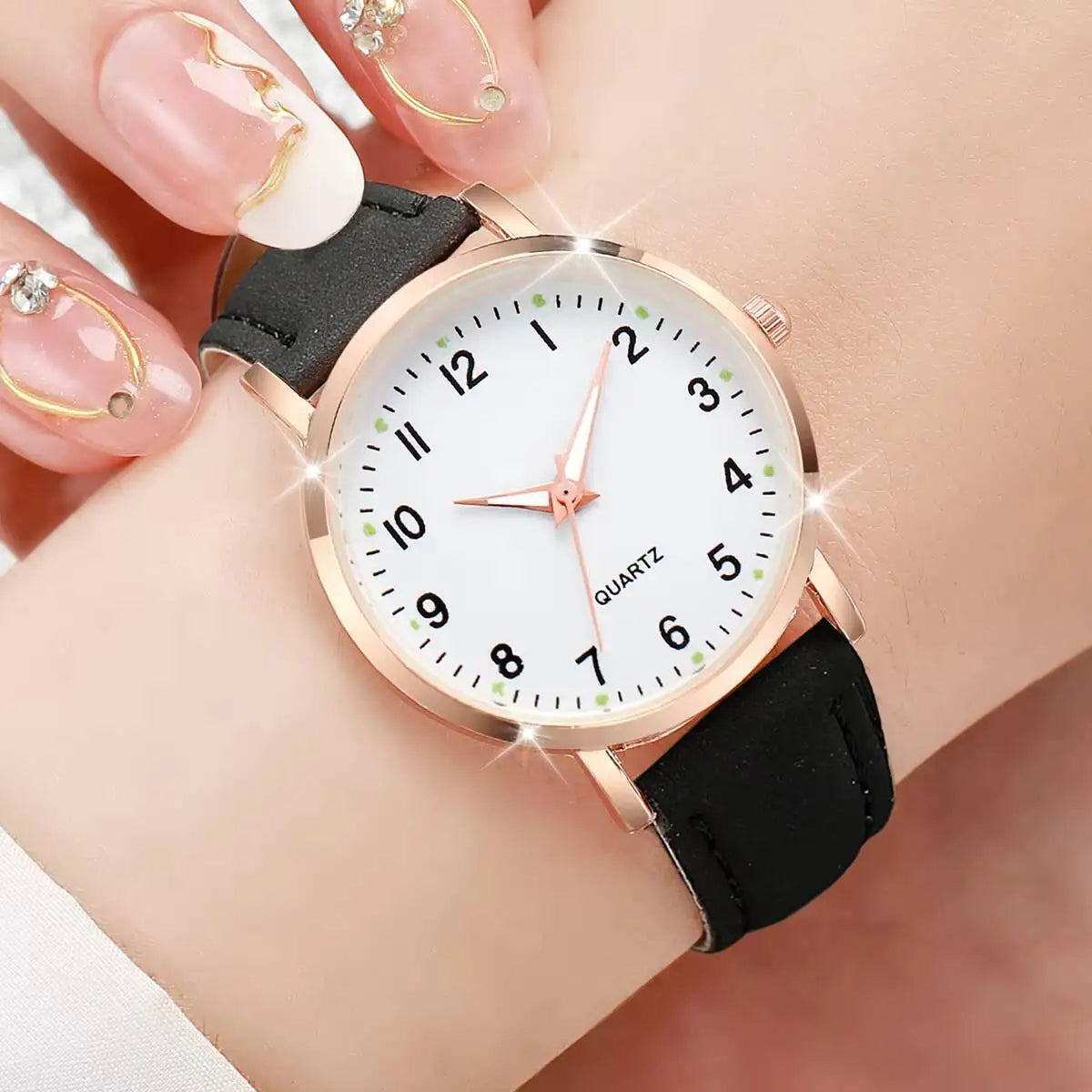 Arabic Dial Quartz Wristwatch – Leather Strap Casual Gift for Women