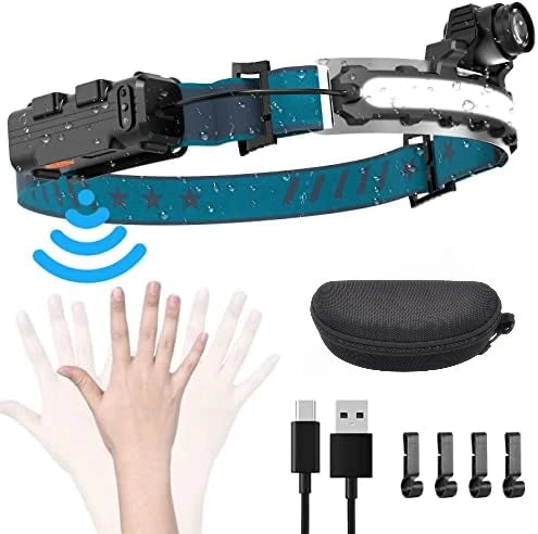 Rechargeable LED Headlamp – 270° Wide Beam Motion Sensor for Camping and Work
