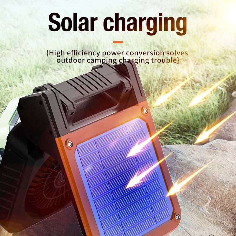 Portable LED Camping Fan – Solar USB Powered for Outdoor Tents