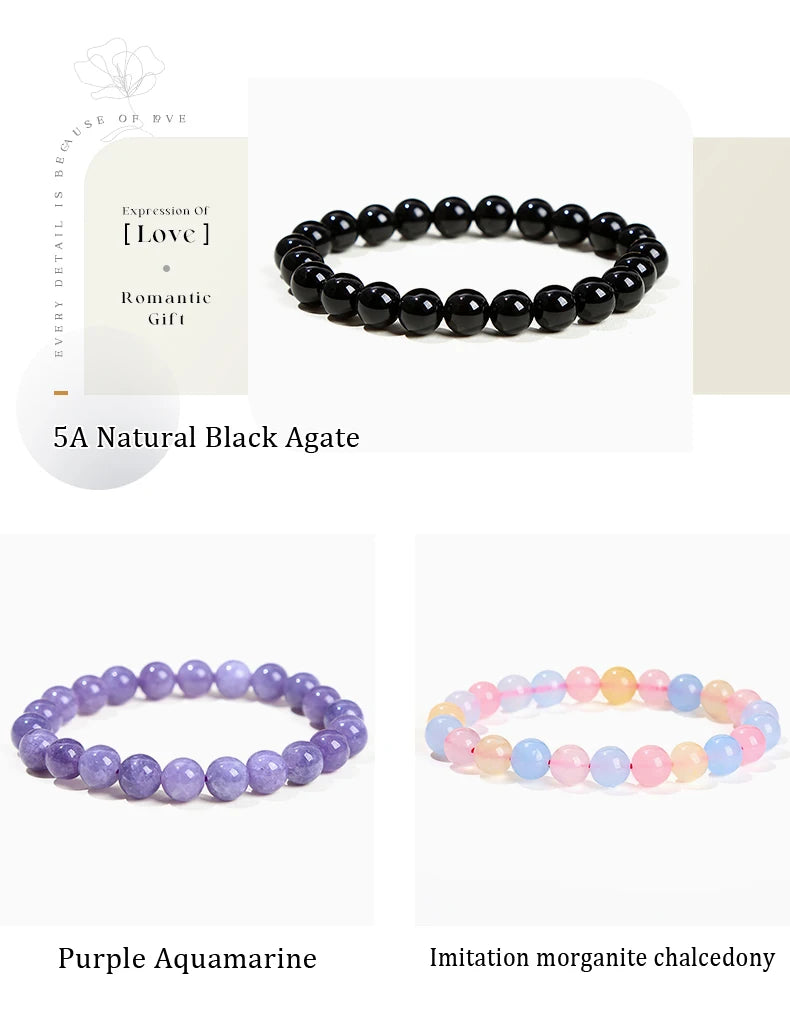 Natural Stone Bead Bracelet – Healing Crystal Gemstone Jewelry for Men and Women