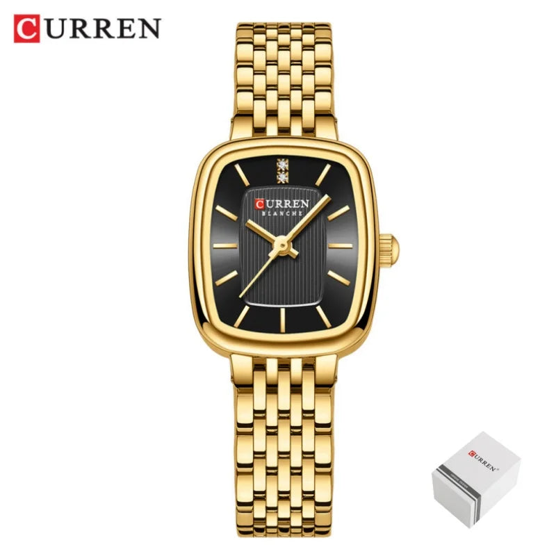 Gold Stainless Steel Quartz Watch – Elegant Square Dial for Business Fashion
