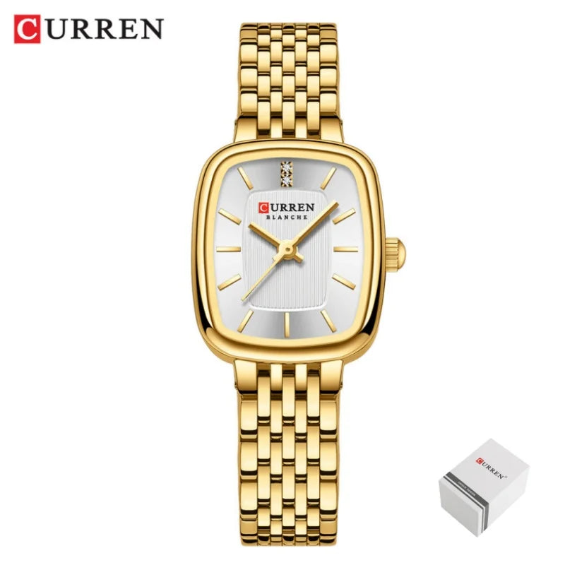 Gold Stainless Steel Quartz Watch – Elegant Square Dial for Business Fashion