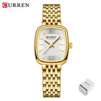 Gold Stainless Steel Quartz Watch – Elegant Square Dial for Business Fashion