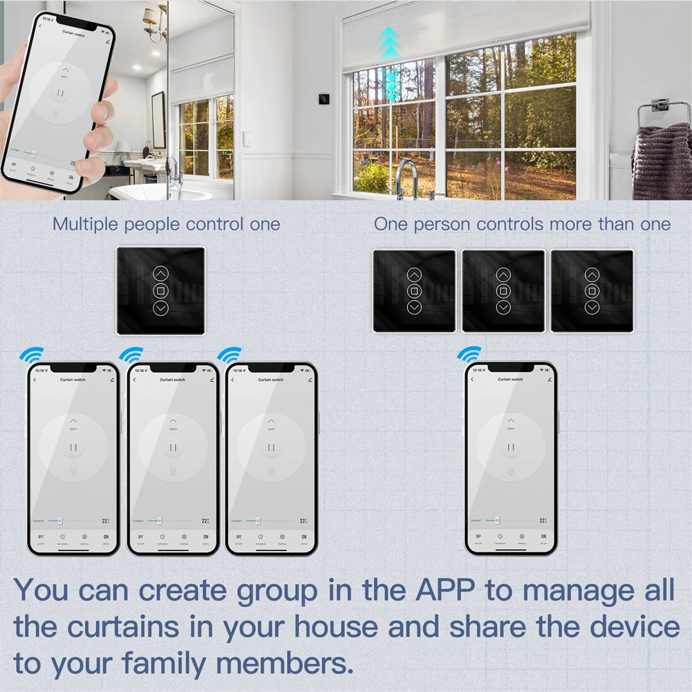 WiFi Smart Glass Curtain Switch – Touch Control for Roller Blind Automation