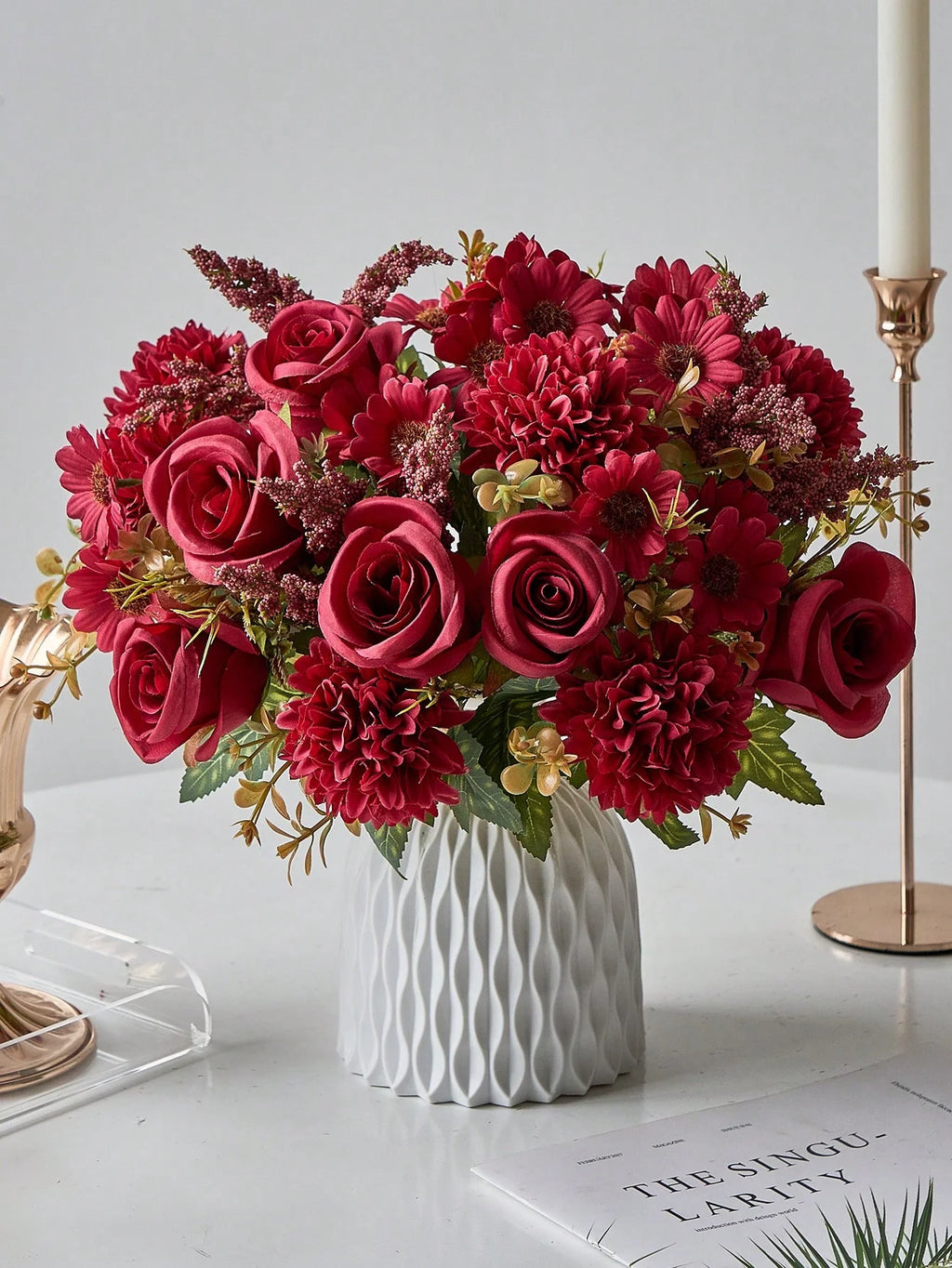 Silk Rose and Daisy Flower Bouquet – Artificial Floral Decor for Weddings
