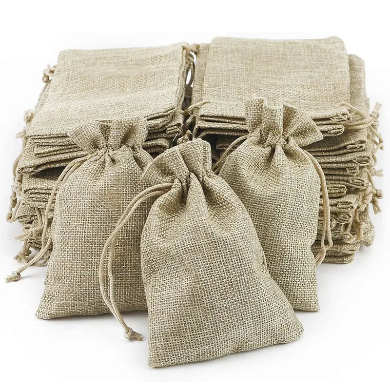 Burlap Drawstring Gift Bags – Jute Linen Sacks for Wedding Party Jewelry
