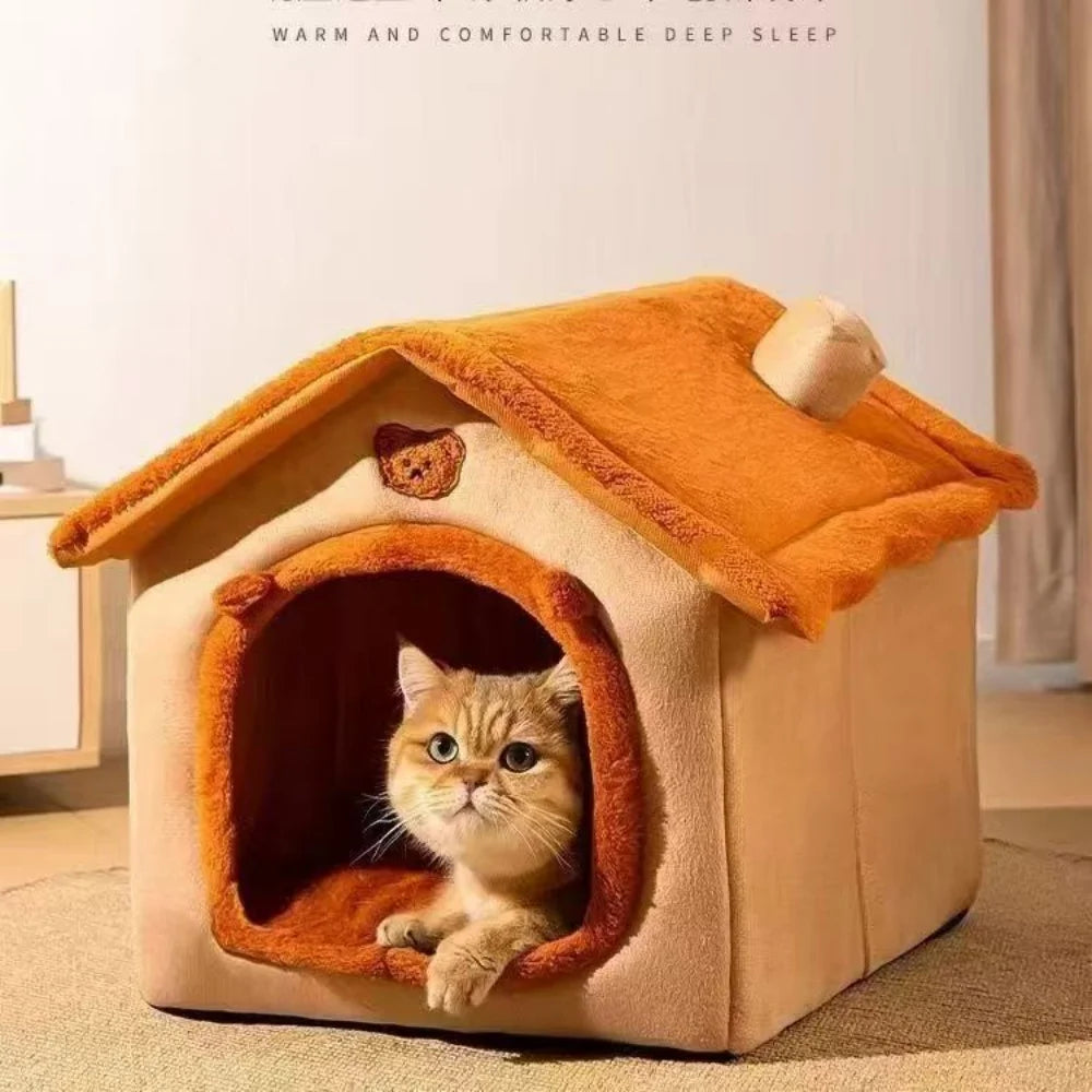 Enclosed Pet Bed – Washable Dog House for Small Dogs and Winter Warmth
