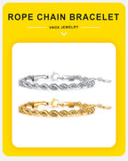 Stainless Steel Rope Chain Bracelet – Unisex Twisted Link Jewelry for Gift