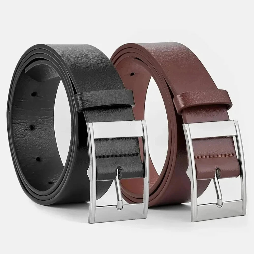 Mens PU Leather Belt – Designer Style Metal Pin Buckle for Casual Jeans