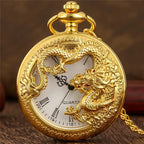 Vintage Hollow Chinese Dragon Pocket Watch – Roman Numeral Necklace Gift