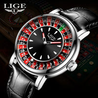 LIGE Roulette Quartz Watch – Luxury Leather Wristwatch for Men Gifts