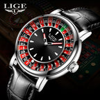 LIGE Roulette Quartz Watch – Luxury Leather Wristwatch for Men Gifts