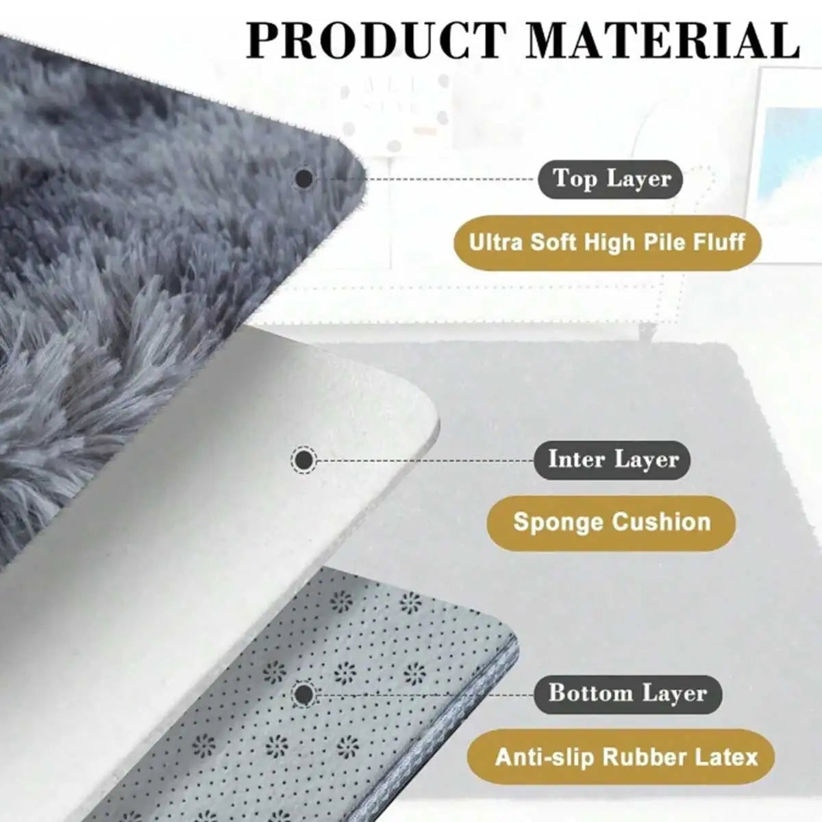 Plush Gray Area Rug – Fluffy Anti-Slip Velvet Carpet for Living Room Decor