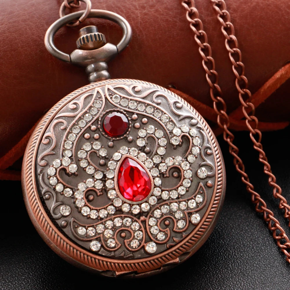 Emerald Diamond Pocket Watch Necklace – Luxury Gold Pendant for Gift