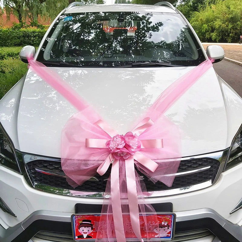 Silk Flower Wedding Car Decoration Kit – Floral Ribbons for Bridal Vehicles