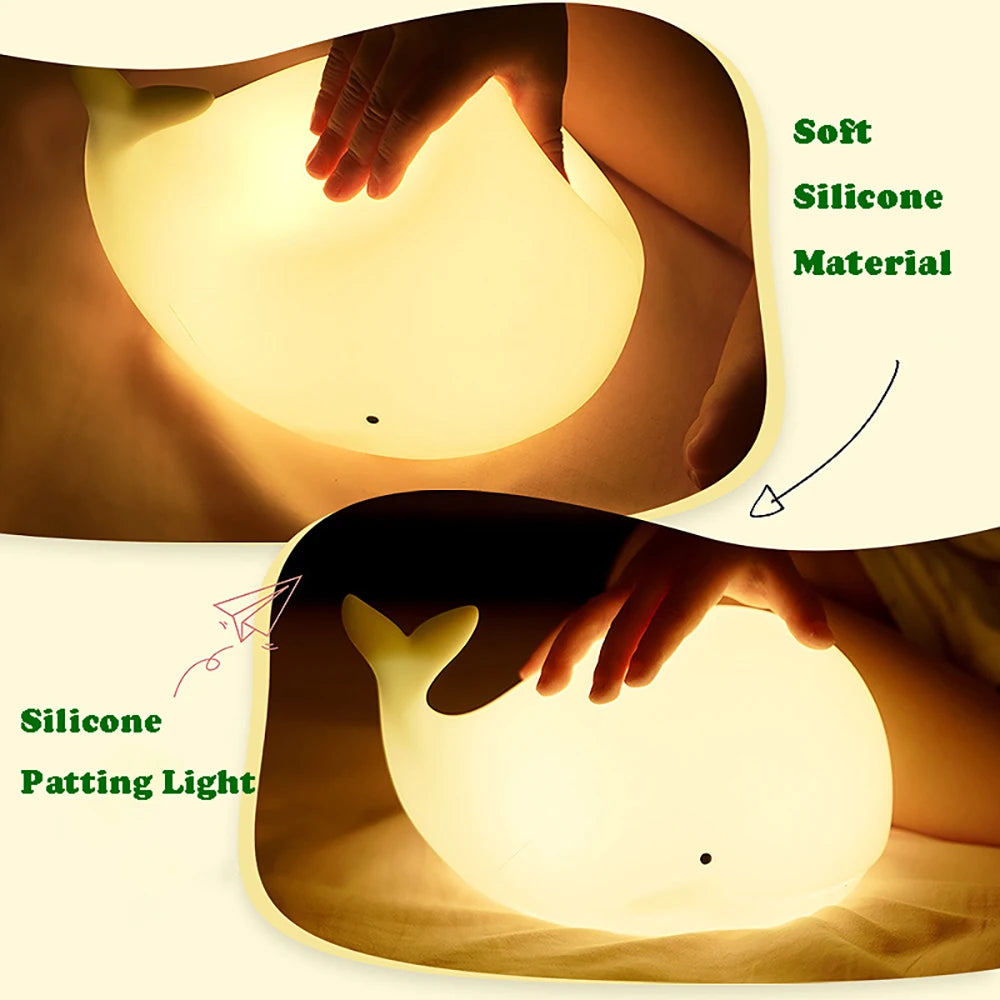 Silicone Whale LED Night Light – Rechargeable RGB Lamp for Kids Bedroom Decor