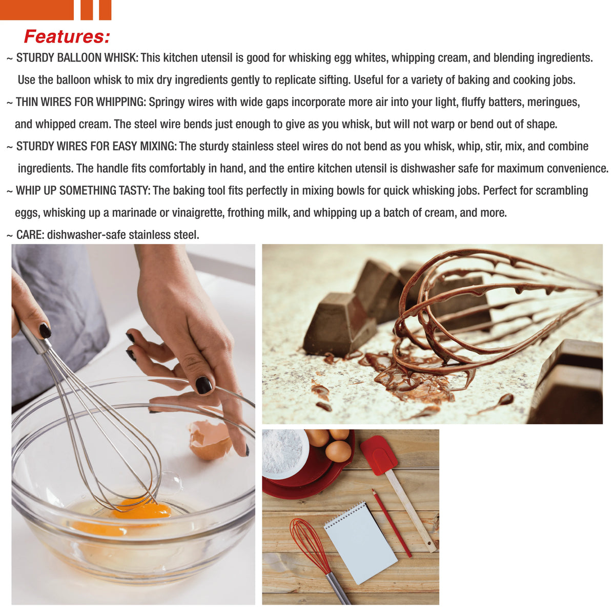 Stainless Steel Balloon Whisk – 8 10 12 Inch Wire Beater for Kitchen Cooking