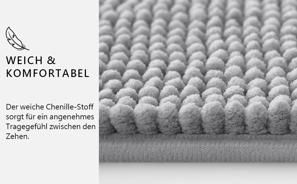 Chenille Bathroom Mat – Ultra Soft Absorbent Non-slip Rug for Shower Floors