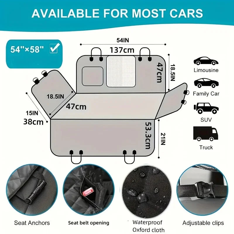 Waterproof Dog Car Seat Cover – Scratch-Resistant Hammock for Pet Travel