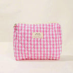 Large Checkered Cotton Cosmetic Bag – Plaid Travel Toiletry Organizer for Women