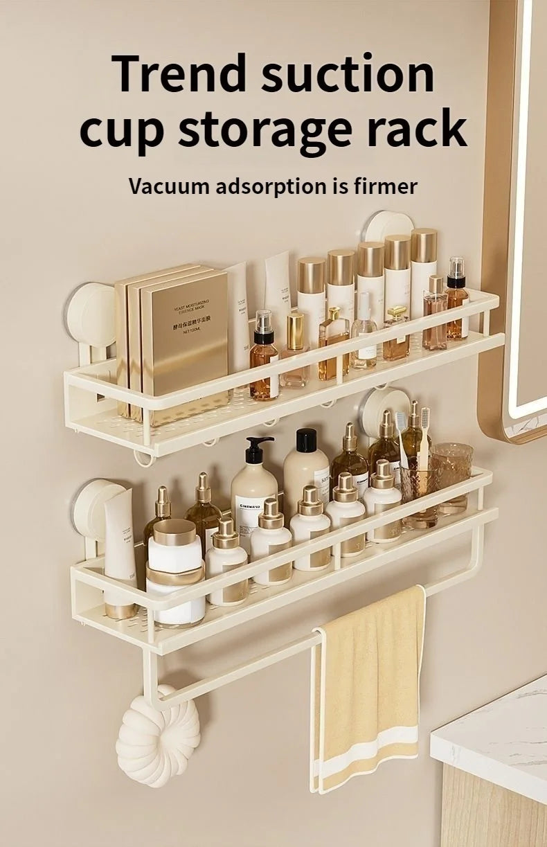 Corner Suction Storage Rack – Wall-Mounted Shelf for Bathroom Organization