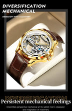 Automatic Skeleton Mechanical Watch – Leather Strap for Luxury Mens Formal Wear