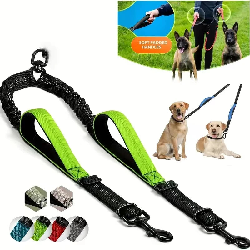Dual Dog Leash Coupler – No-Tangle Padded Bungee for Two Dogs Walking