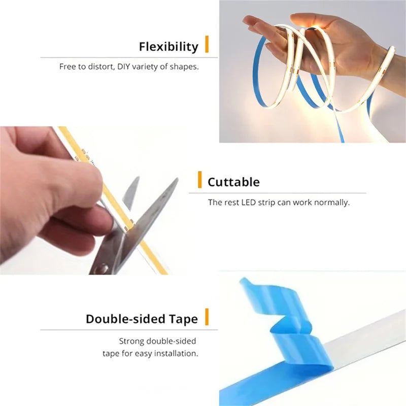 USB COB LED Strip Light – Dimmable Flexible Tape for TV Backlight Room Decor