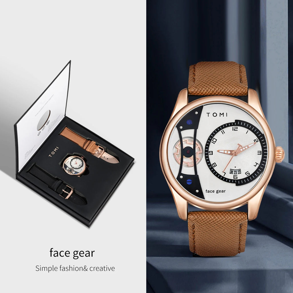 Minimalist Quartz Watch – Luxury Double Strap Set for Business Gift