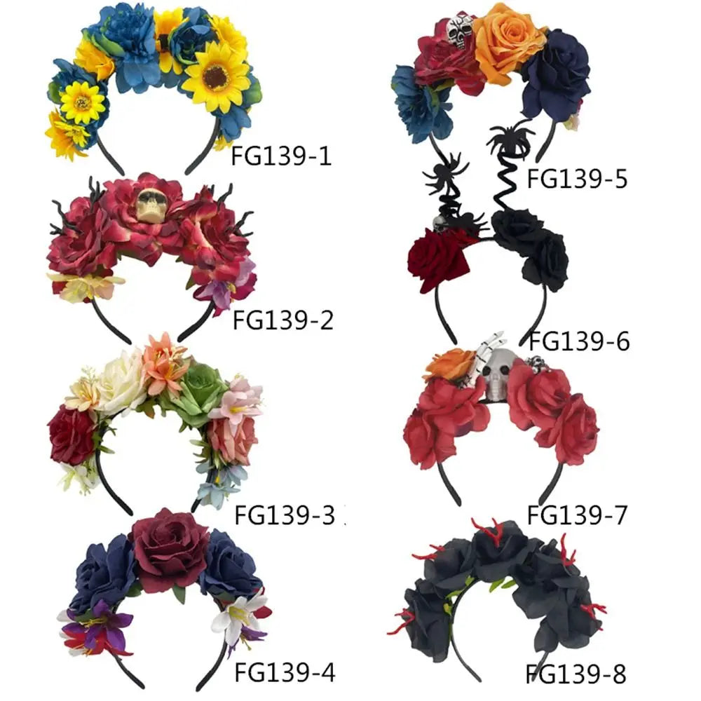 Mexican Rose Flower Crown – Boho Floral Headpiece for Halloween Party Wedding
