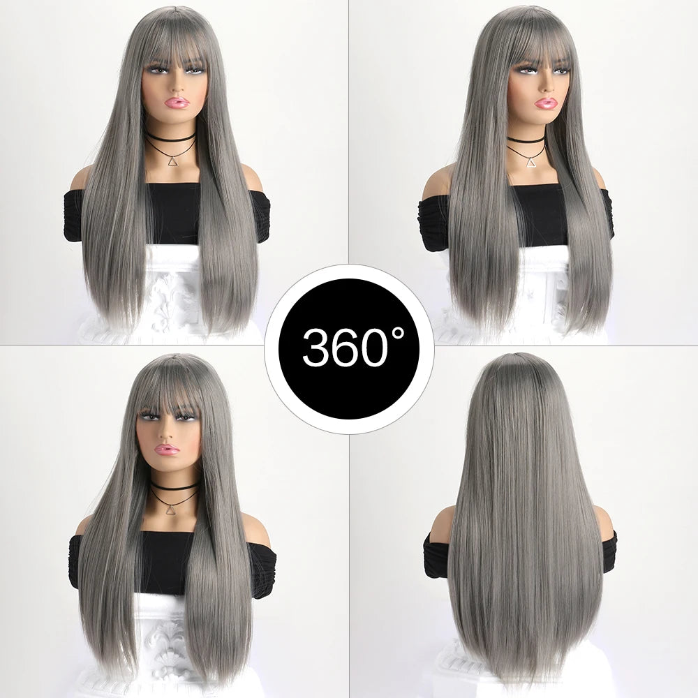Long Straight Synthetic Wig – 26-Inch Colored Hair for Cosplay Halloween