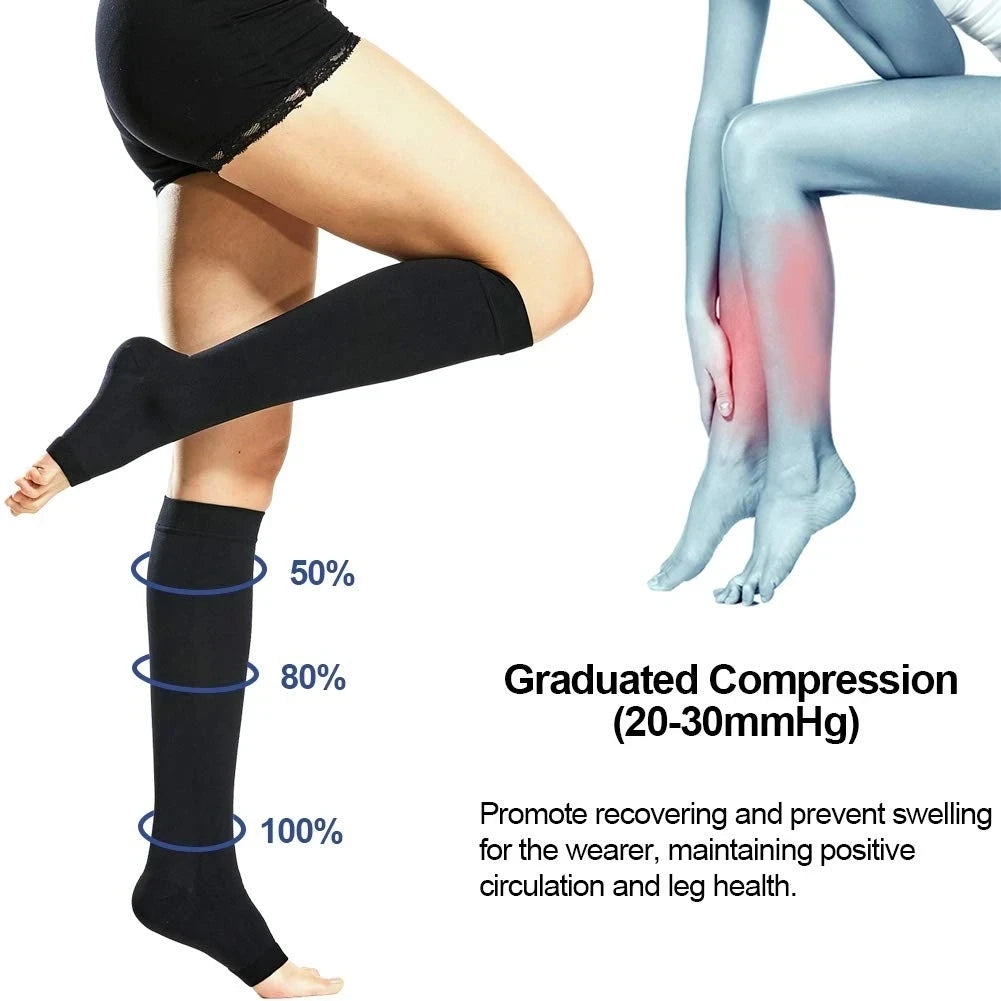 Graduated Compression Stockings – Open Toe Calf Sleeves for Varicose Veins