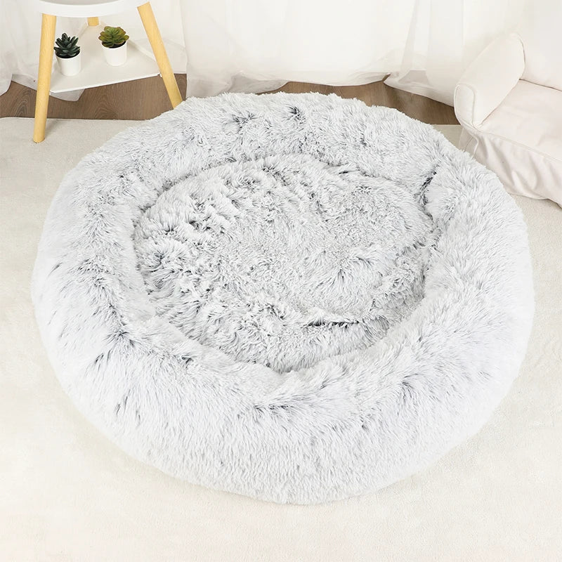 Plush Donut Dog Bed – Large Round Fluffy Kennel for Winter Pet Comfort