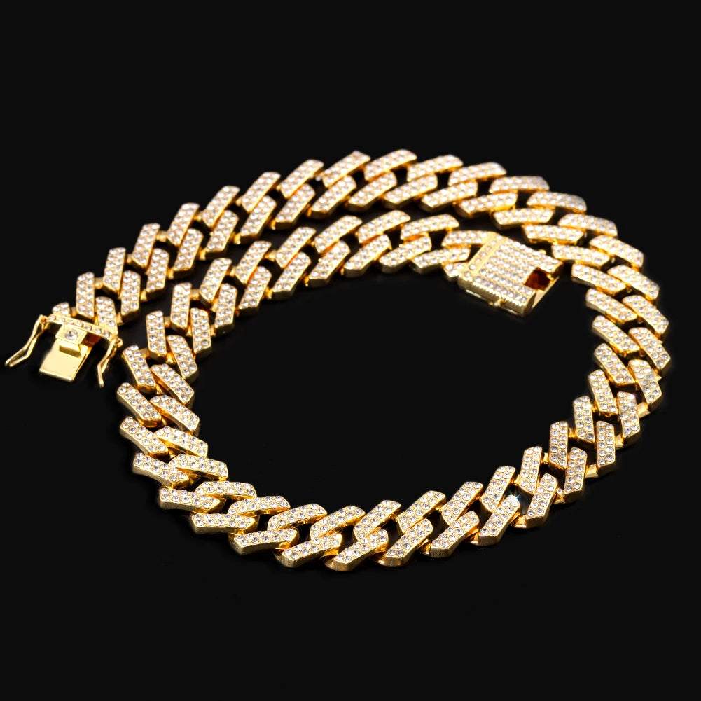 Iced Out Cuban Link Chain – AAA Rhinestone Men's Necklace for Hip Hop Jewelry