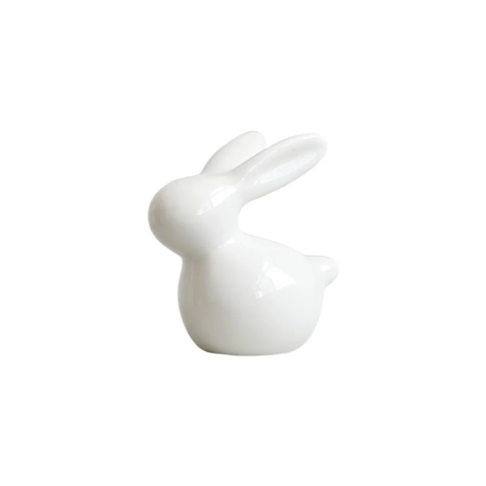 Ceramic Rabbit Figurine – White Porcelain Bunny Decor for Home Office