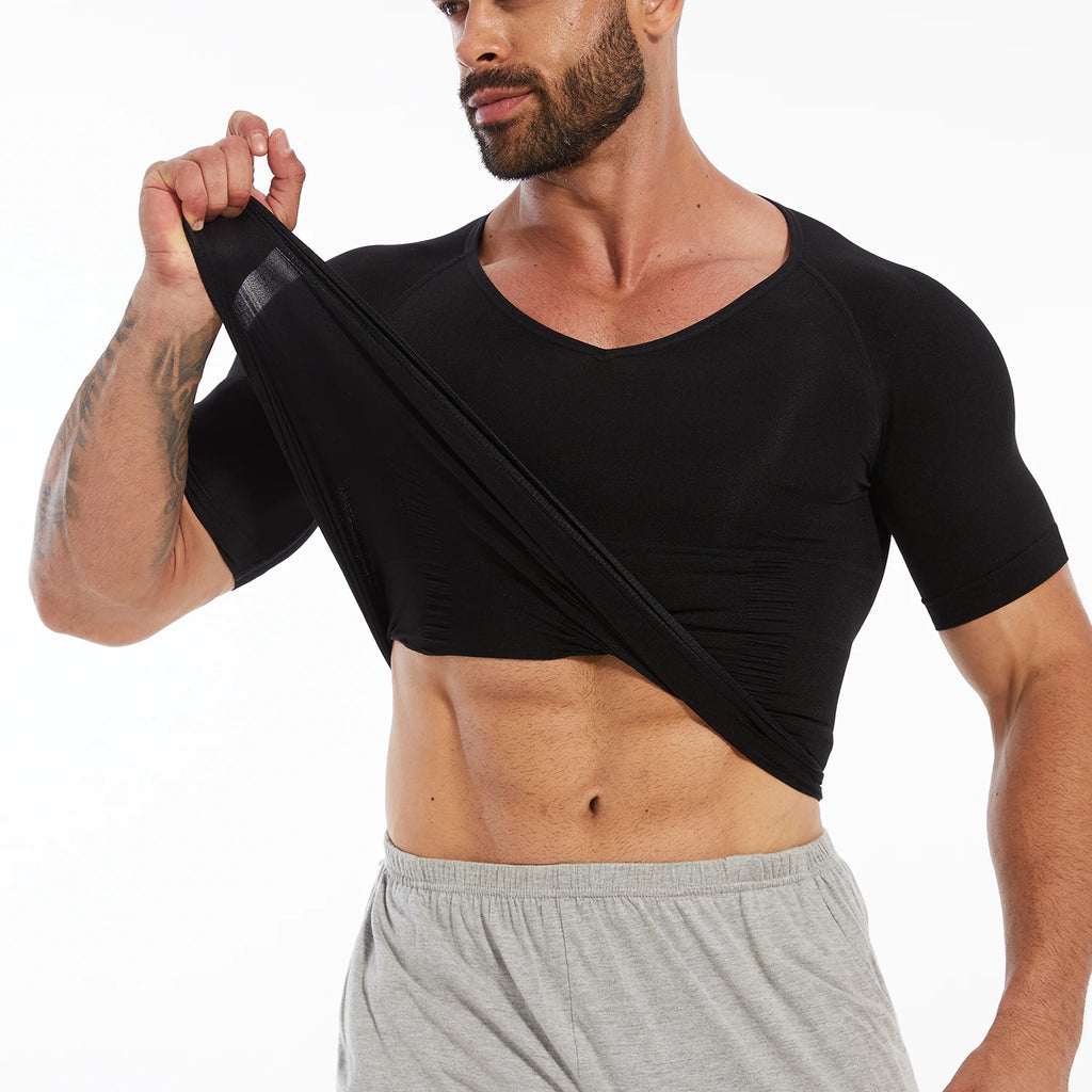 Men's Compression Shapewear Shirt – V-Neck Tummy Control for Fitness Workout