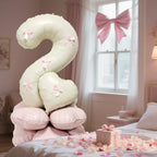 40-Inch Cream White Number Balloon Set – Heart Foil Decor for Kids Birthday