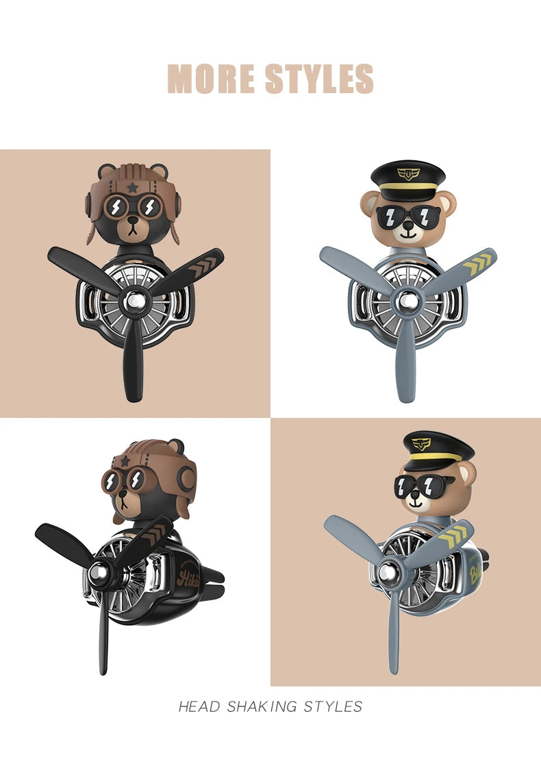 Pilot Bear Car Air Freshener – Cartoon Vent Clip for Interior Decoration