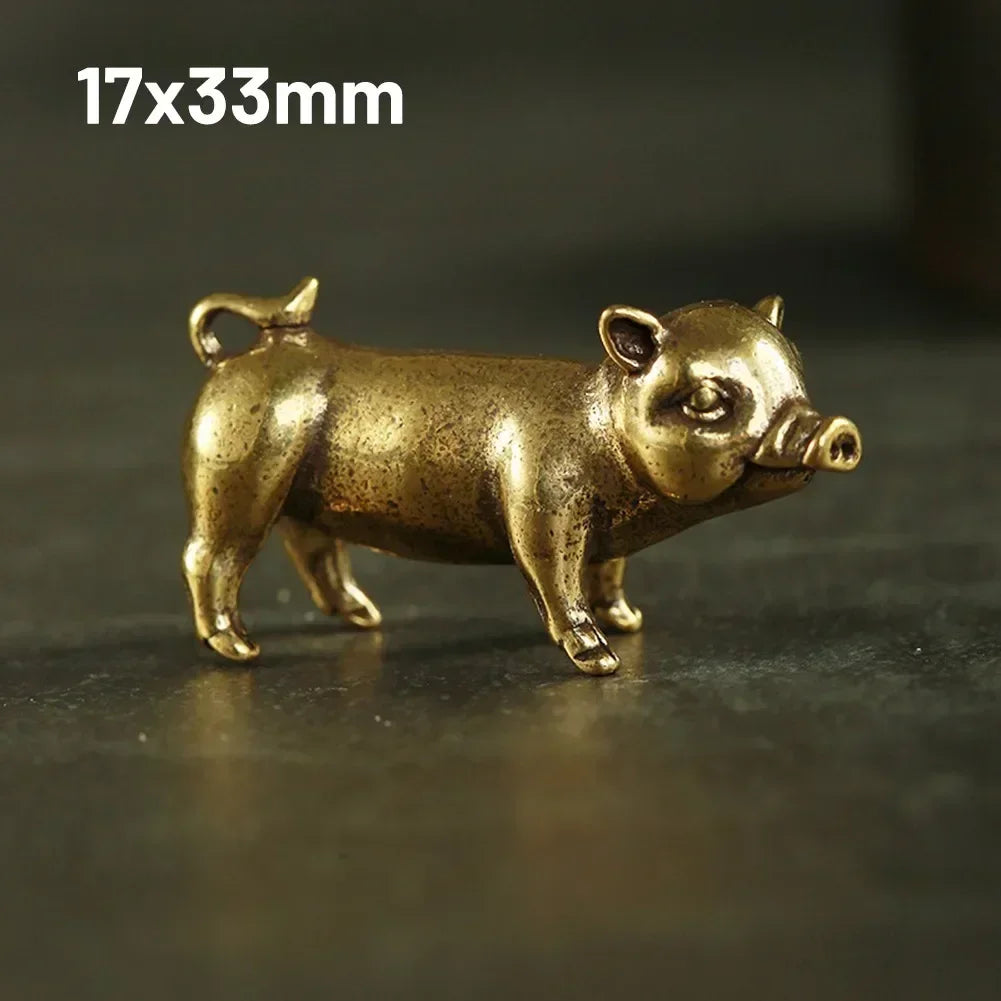 Pure Brass Pig Figurine – 3.3cm Chinese Zodiac Statue for Home Decor