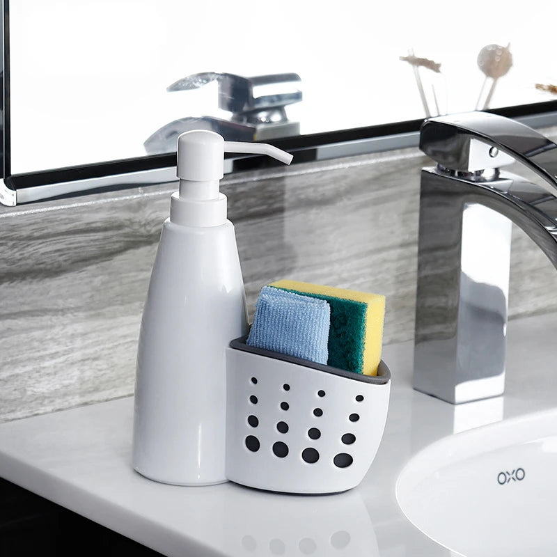 Soap Dispenser with Sponge Holder – 2-in-1 Kitchen Sink Organizer for Home