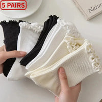 Ruffled Mid-Tube Socks – Breathable Cotton Casual Wear for Women