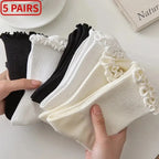 Ruffled Mid-Tube Socks – Breathable Cotton Casual Wear for Women