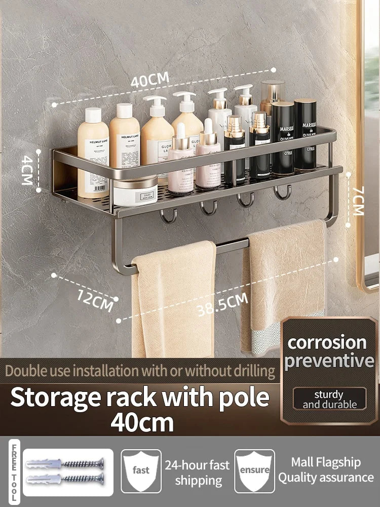 Aluminum Bathroom Shelf – Wall Mounted Storage Rack for Kitchen and Shower