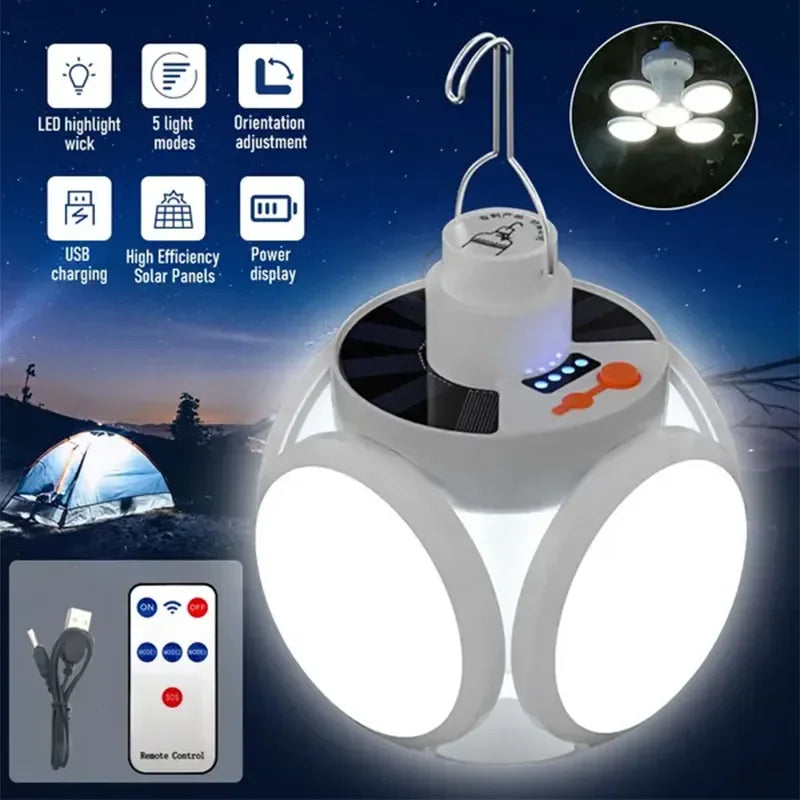 Portable Solar LED Folding Lantern – USB Rechargeable for Camping Emergency