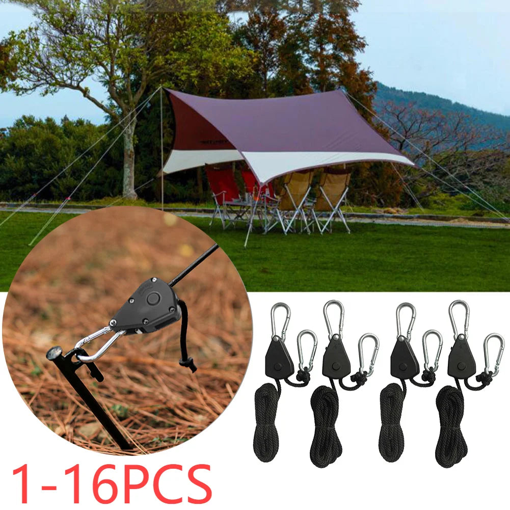 Camping Tent Rope Tensioners – Adjustable Ratchet Pulley for Awning Setup