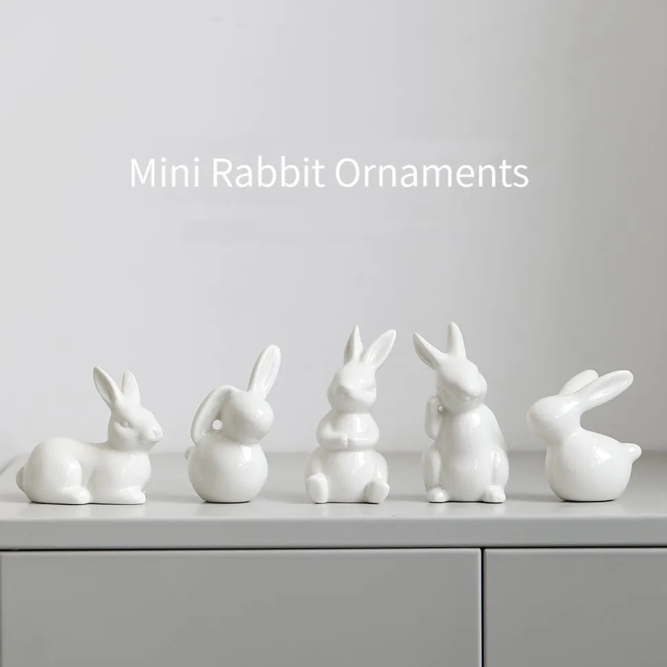 Ceramic Rabbit Figurine – White Porcelain Bunny Decor for Home Office