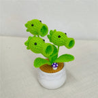 Knitted Sunflower and Pea Shooter – Plush Desk Decor for Home Office Gifts
