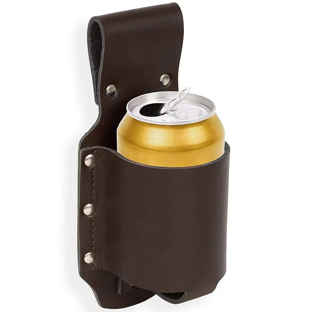 Vintage Leather Belt Bag – Adjustable Bottle Holster for Hiking and Camping