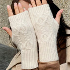 Soft Wool Half Finger Gloves – Warm Knit Arm Mittens for Winter Outdoor