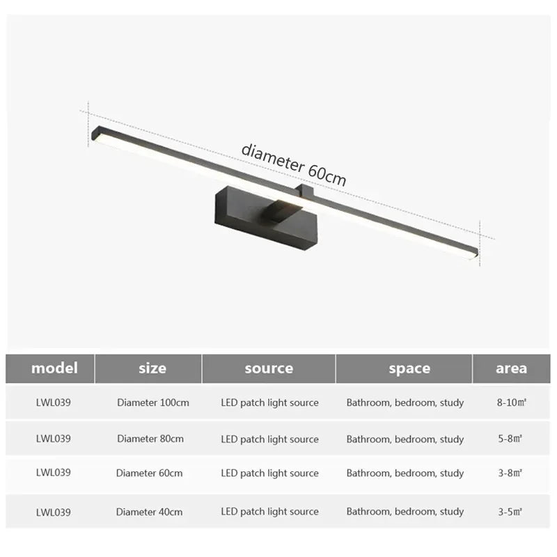 Modern LED Wall Mirror Light – Waterproof Bathroom Vanity Lamp for Makeup